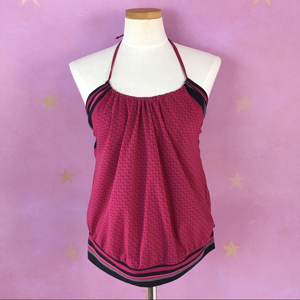 OLD NAVY HALTER TOP WOMENS MEDIUM RASPBERRY POLKA DOT SUMMER BEACHY